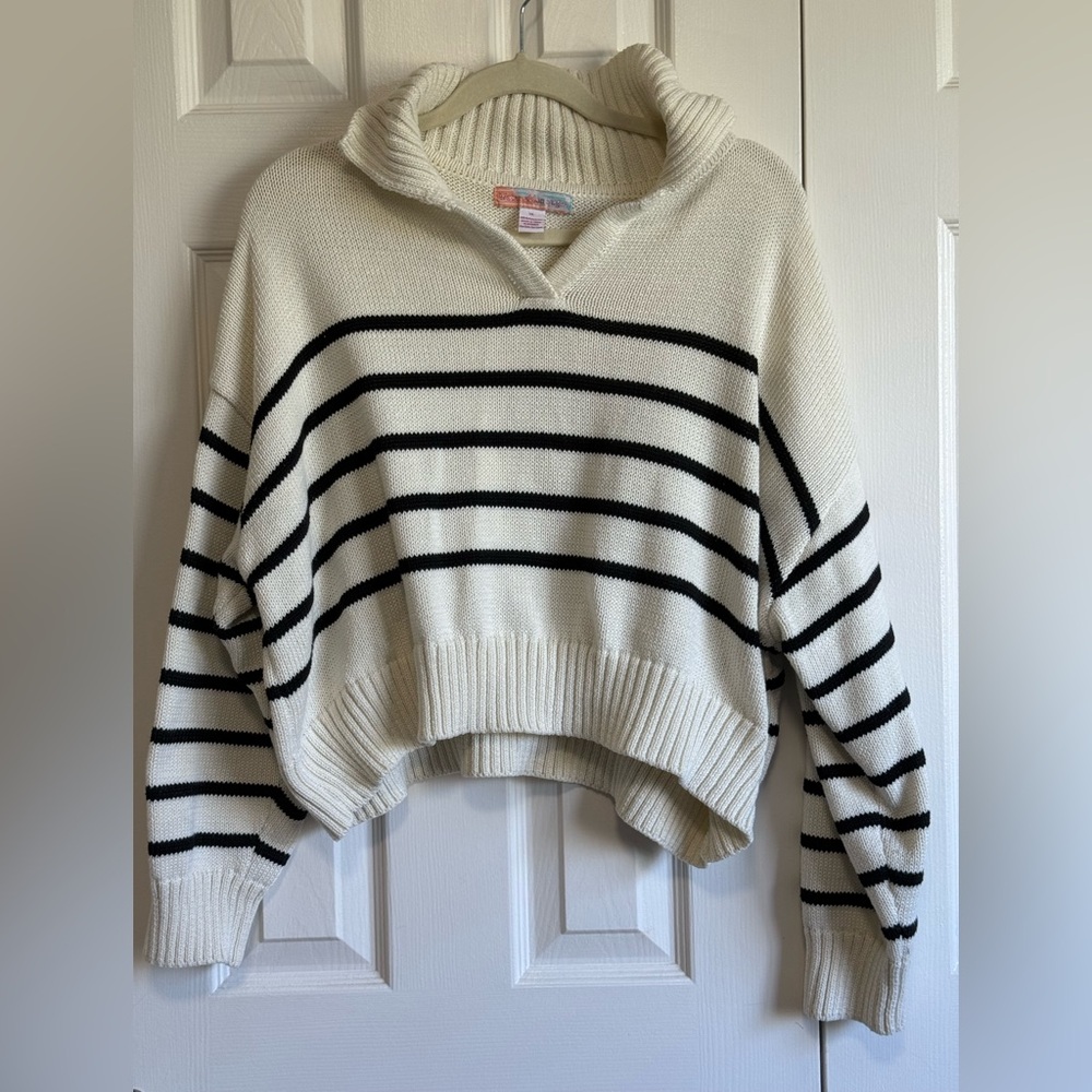 Watermelon Sugar- Cozy Striped thick Sweater - Cream and Black. XL